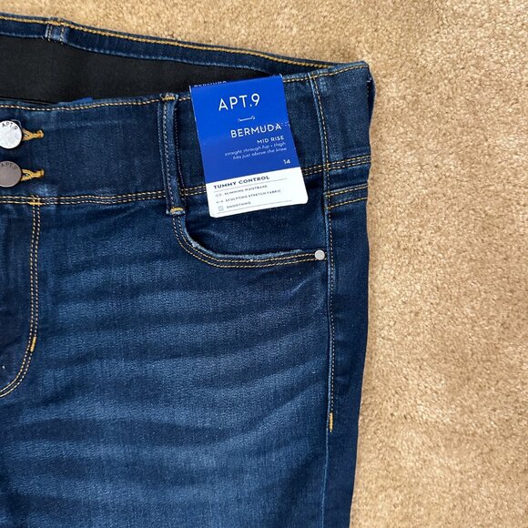 Womens Apt 9 Bermuda Shorts Denim Stretch Tummy Control Size 14 Mid Rise NWT New - Picture 3 of 6